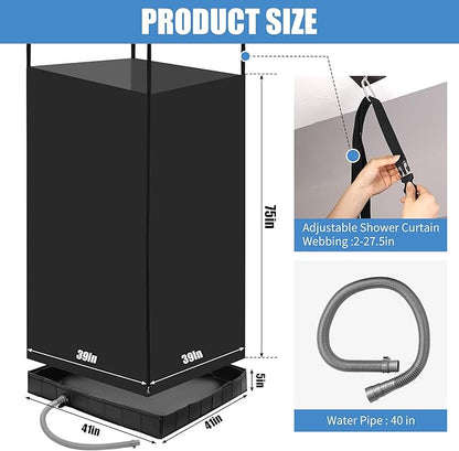 MABOZOO Privacy Tent and Foldable Shower Base Set, Portable Shower Pan with Tent and Drain Pipe, Camping Bath System for RV, Camping, Boat. Patent Pending