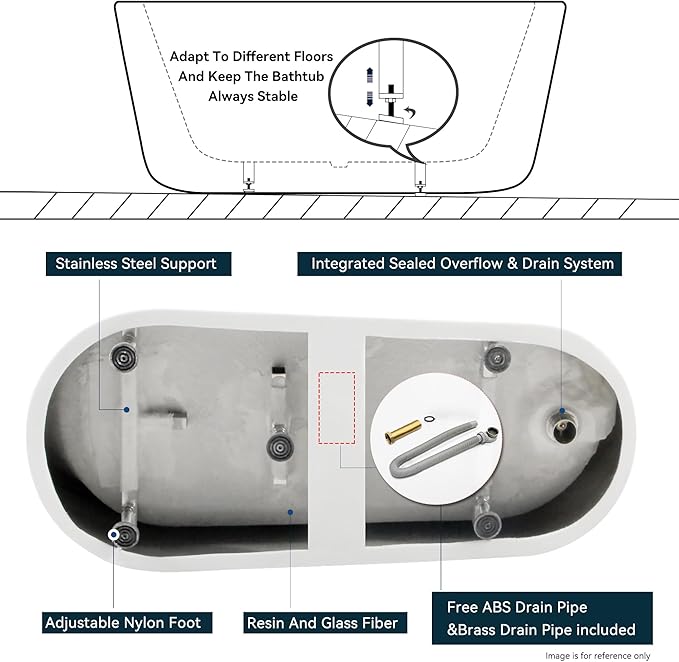 FerdY Langkawi 67" Acrylic Freestanding Bathtub, White Modern Stand Alone Soaking Bathtub, cUPC Certified, Brushed Nickel Drain and Minimalist Linear Design Overflow Included, Easy to Install, 02568T