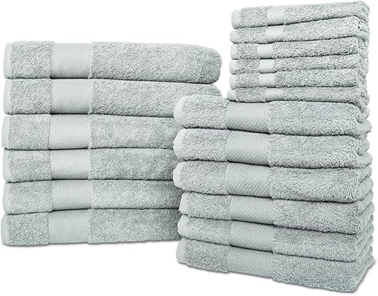 Hencely 18-Piece Bath Towel Set - High Absorbency, Quick Drying - 100% Soft Turkish Cotton - 6 Bath Towels, 6 Hand Towels, 6 Washcloths - Bathroom, Home, Hotel, Spa, and Gym - 18-Pack Light Green