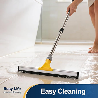 Yocada Rubber Floor Squeegee 17.7" TPR Blade Scrubber Broom 61.8inch Pole Household Broom for Garage Courtyard Shower Bathroom Floor Marble Glass Tile Water Foam Pet Hair Removal Cleaning