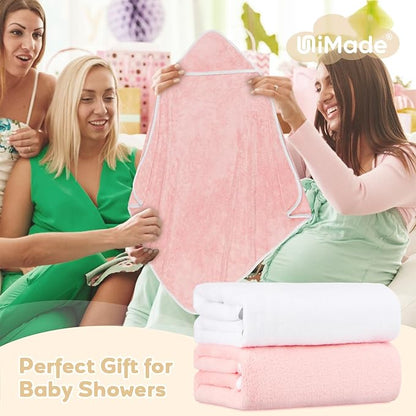 Hooded Towel for Newborn, 2 Pack Soft Coral Fleece Baby Towels, Ultra Absorbent Bath Cloths Bulk for Infants, Toddlers, Newborn Essential- 30 x 30 inch - Pink & White