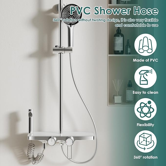 PVC Shower Hose，Explosion Proof Flexible Replacement Long Hose With Standard G1/2 Thread Connection for Home Hotel Motorhome（2m）