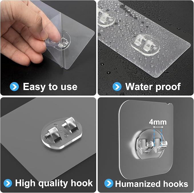 Shower Caddy Adhesive Replacement, Transparent Strong Adhesive Hooks, No Drilling, Waterproof, for Shower Caddy, Bathroom Storage Shelves and Kitchen Racks (Single*12pcs)