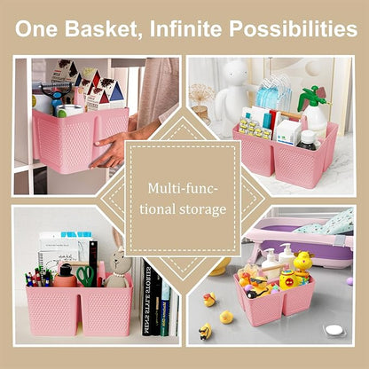Shower Caddy Portable and Cleaning Caddy Organizer for Bathroom, Kitchen, Toiletries Storage ，Caddy organizer with handle, Rust-Resistant, Durable Material (Pink, 9.36" L×7.73" W×7.24" H)