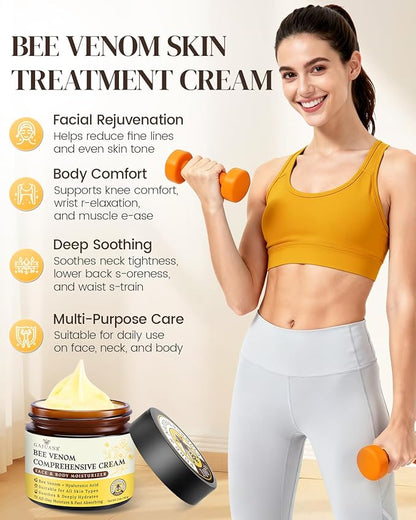 Bee Venom Comprehensive Cream, Bee Venom Skin Treatment Cream, All-in-One Nourishing Treatment with Hyaluronic Acid, Lifting Firming Repair Moisturizer, Natural Gentle Formula for All Skin Types, 60g