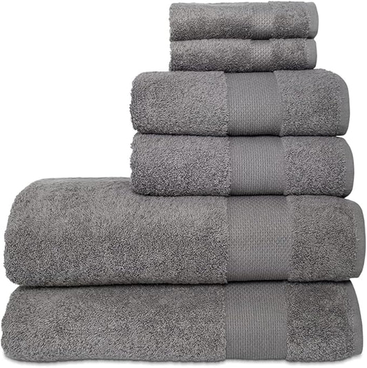 Hencely 6-Piece Bath Towel Set - High Absorbency, Quick Drying - 100% Soft Turkish Cotton - 2 Bath Towels, 2 Hand Towels, 2 Washcloths - for Bathroom, Home, Hotel, Spa, and Gym - 6-Pack Gray