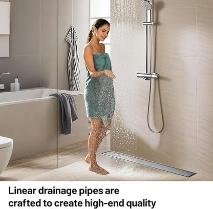 Linear Shower Drain, 304 Stainless Steel with Adjustable Leveling Feet, Hair Strainer,Reversely Install Place to Create an Invisible Floor Drain - Silver -32-Inch