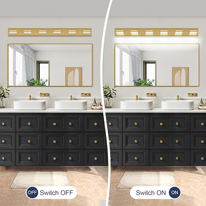 SineRise LED Modern Bathroom Vanity Light Fixtures (6-Light, 48-Inch, Dimmable), Brass Modern Acrylic Bathroom Wall Lighting Fixtures Over Mirror (Cool White 6000K)