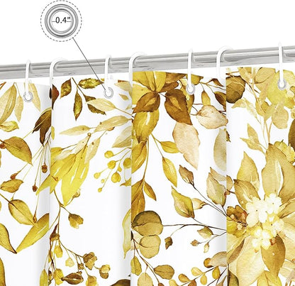 Gibelle Small Stall Shower Curtain 36 x 72, Narrow Yellow Floral Shower Curtain for Bathroom, Watercolor Plant Eucalyptus Leaves Fabric Shower Curtain Set
