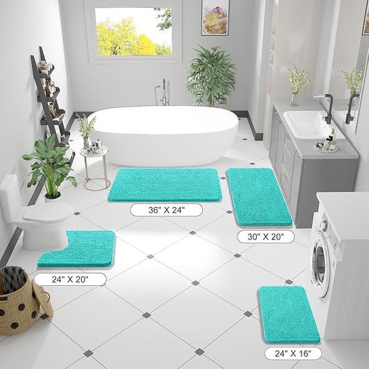 OLANLY Bathroom Rugs 70x24, Extra Soft Absorbent Chenille Bath Rugs, Rubber Backing Quick Dry, Machine Washable Bath Mats for Bathroom Floor, Tub and Shower, Home Decor Accessories, Teal