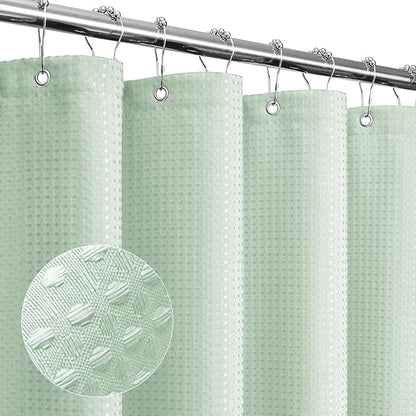 Gibelle Small Stall Shower Curtain 36 x 72, Narrow Half Waffle Weave Textured Fabric Shower Curtain for Bathroom, Water Repellent, Machine Washable, Mint Green