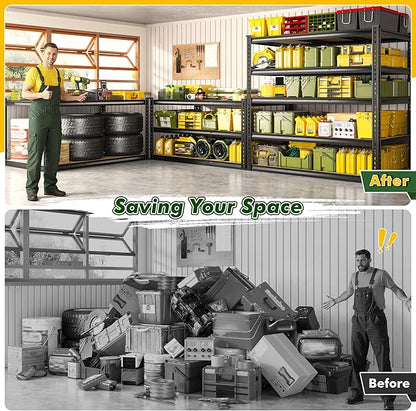 2800 LBS Garage Shelving 72.2" H Garage Storage Shelves, 5 Tier Adjustable Shelving Unit, Storage Shelves for Storage, Basement, Warehouse, Pantry, Kitchen, 48.1" W x 24.1" D x 72.2" H, Black
