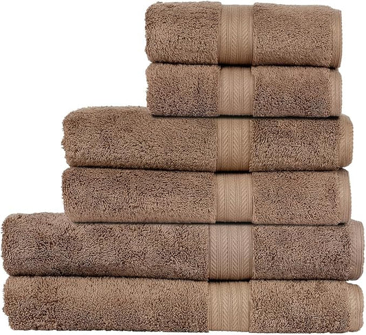 Christy Renaissance 6 Piece Brown Towel Set | 100% Egyptian Cotton | Luxury Bathroom Towels | Soft and Super Absorbent | 675 GSM | 2 Bath Sheet 2 Bath 2 Hand | Mink