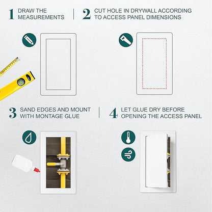 4" x 8" White Plastic Access Panel. Service Shaft Door Panel. Plumbing, Electricity, Heating, Alarm Wall Access Panel for Drywall. Bathroom Services Access Hole Cover.