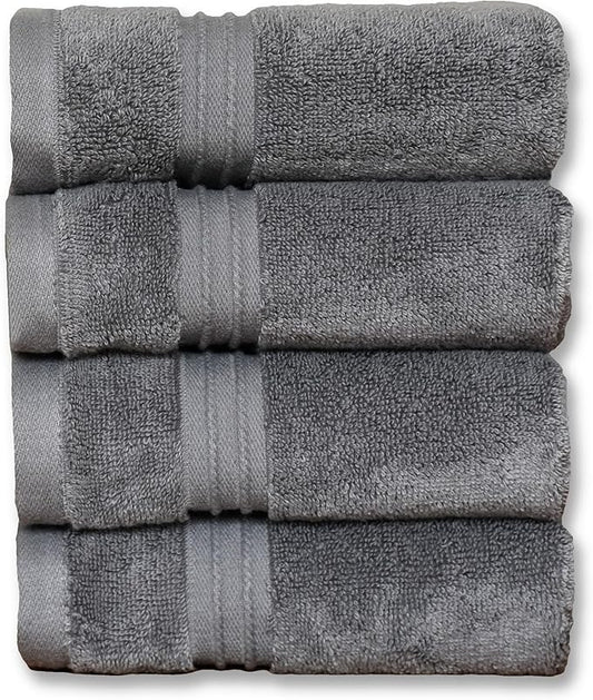 Milara Turkish Super-Plush Wash Cloths Set 4-Piece | Premium 100% Cotton Washcloths Absorbent, Durable with Hanging Loops | Anthracite (Dark Gray) Bath Washcloths, (13 x 13 Inch)