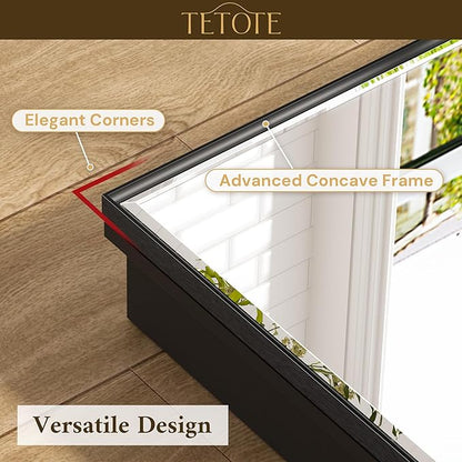 TETOTE Medicine Cabinet Mirror 24" x 30" Black Bathroom Mirrored Cabinets with Stepless Adjustable Shelves Beveled Aluminum Frame, Wall-Mounted or Recessed