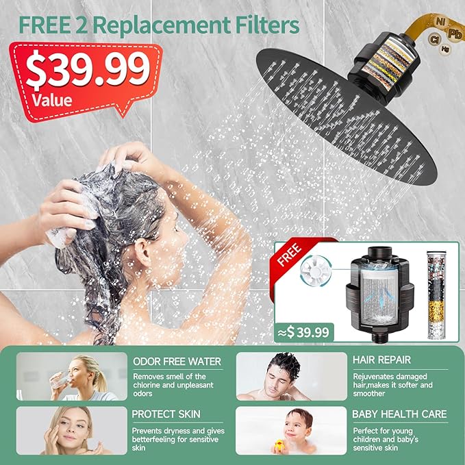 SunCleanse Shower System - 12 Inch Dual Filtered Rainfall Shower Head Combo- High Pressure 3 Spray Mode Showerhead-Included Rough in Valve and Trim Kit, Oil Rubbed Bronze
