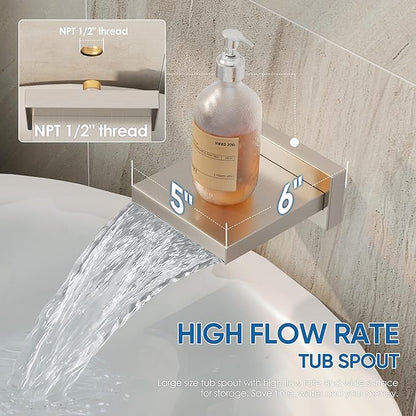 Tub Shower System, All Metal Tub Shower Faucet Set with 12" Rain Shower Head and Handheld Spray combo, Wall Mounted Shower Systems with Tub Spout, Valve and Trim Kit, Brushed Nickel