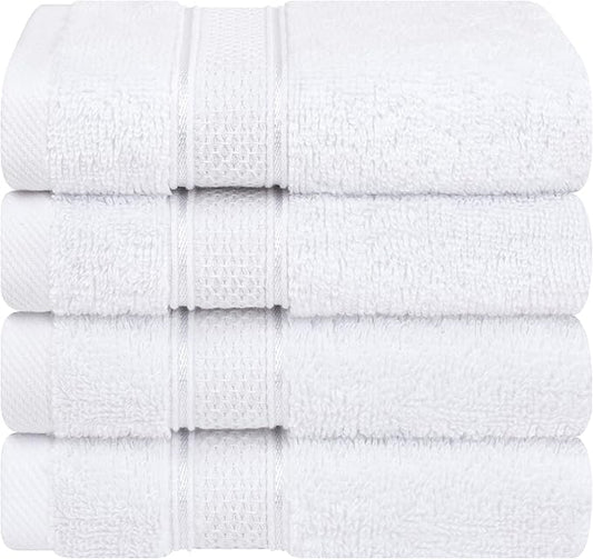 American Soft Linen Salem Washcloth Sets, 4 Piece Luxury 600 GSM 100% Cotton Washcloths for Bathroom, 13x13 inches Washrags Premium Quality Hand Face Towels, White