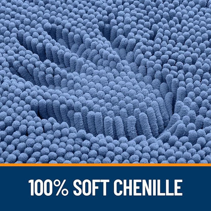 OLANLY Bathroom Rugs 24x16, Extra Soft Absorbent Chenille Bath Rugs, Rubber Backing Quick Dry, Machine Washable Bath Mats for Bathroom Floor, Tub and Shower, Home Decor Accessories, Cornflower Blue