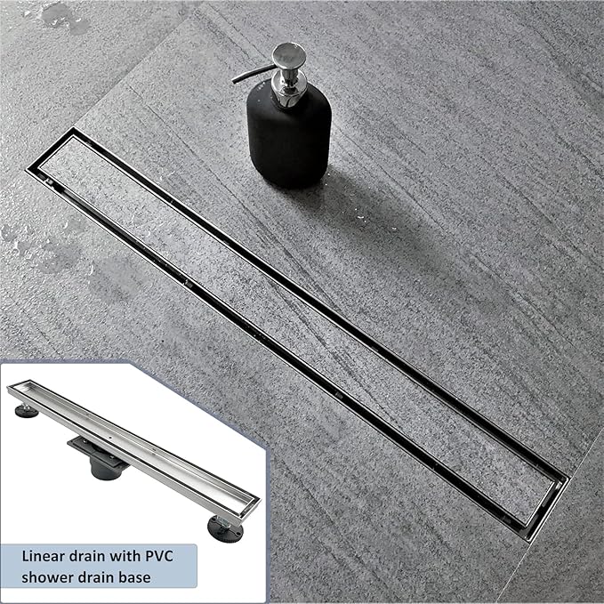 Neodrain 24-Inch Linear Shower Drain with Tile Insert Grate, Professional Brushed 304 Stainless Steel Rectangle Shower Floor Drain Manufacturer, Linear Drain with Shower Drain Base