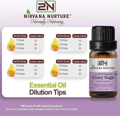 Clary Sage Essential Oil USDA Certified Organic, 100% Pure Natural Premium Grade, Undiluted