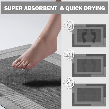 Non Slip Long Bathroom Runner Rug Bath Mat, Rubber Backing Ultra Thin Bathroom Rugs Fit Under Door Quick Dry Super Absorbent Washable Shower Mat for Bathtub Sink Floor, Dark Grey 17"x59"