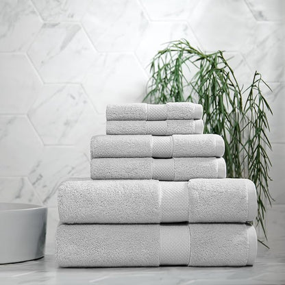 Aston & Arden Egyptian Wash Cloths - Pack of 6 - Oversized Ultra Soft Thick & Absorbent, 100% Ringspun Egyptian Cotton Bathroom Towel for Spa, Hotel, 600 GSM, 13 x 13 in, Light Grey