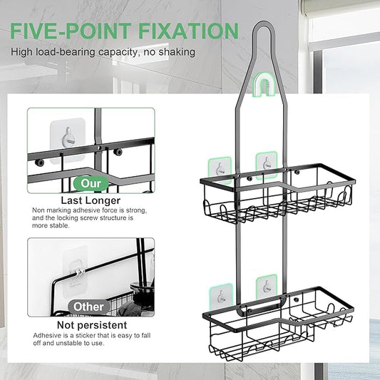 Shower Caddy Hanging,Rustproof Anti-Swing Shower Organizer,Hanging Bathroom Caddy,Bathroom Organizer with 18 Hooks for Razor/Sponge