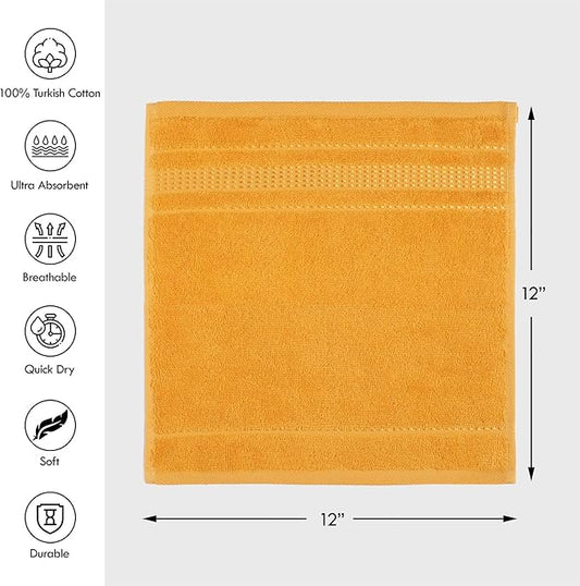 Melissa Linen, 4-Piece Washcloth, 100% Cotton Towels for Bathroom, 12 in x 12 in, Absorbent, Quick Dry, Durable and Soft, Baby Wash Cloths, Wash Rags for Kitchen, Honey Yellow