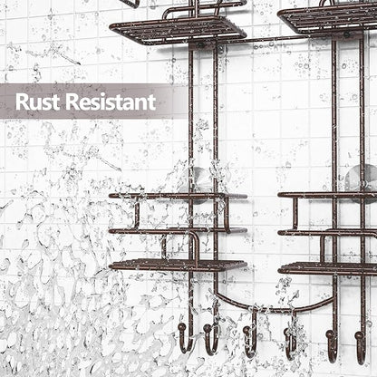 SRIWATANA Shower Caddy Organizer Hanging Over Head, Bathroom Shower Rack Hanger with Hooks for Razors - Bronze