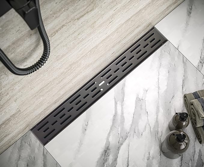 HEATGENE 36-Inch Linear Shower Drain in Venetian Bronze - Stainless Steel Rectangular Shower Floor Drain - Removable Decorative Cover - Adjustable Leveling Feet - CUPC Certified