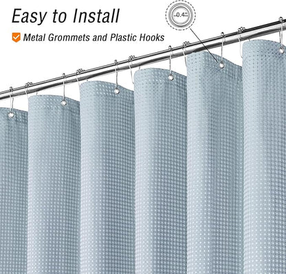 Gibelle Extra Long Shower Curtain 72 x 84, Tall Waffle Weave Textured Fabric Shower Curtain for Bathroom, Water Repellent, Machine Washable, Fog Blue