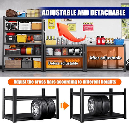 71"H-35"W Garage Shelving, 5-Tier heavy duty storage shelves, Adjustable Metal Shelving Unit, Utility Garage Organizer Shelf for Basement, Pantry, Warehouse, 15.7"D x 35.4"W x 71.2"H, Black