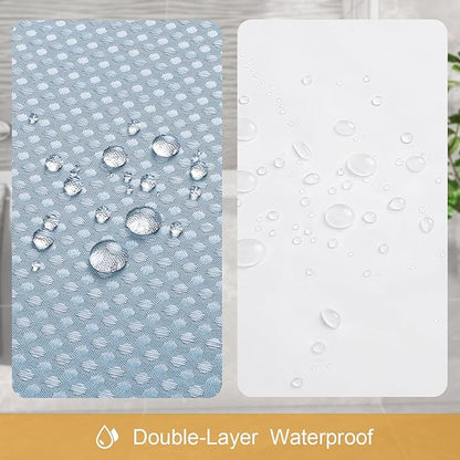 3 in 1 Extra Long Blue Shower Curtain Set-72 W x 84 H, Fog Blue Waffle and PEVA Liner Set with 12 Stainless Steel Hooks, Waterproof Fabric for Bathroom