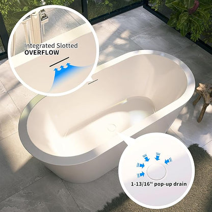 64" Acrylic Free Standing Tub, Stand Alone Tub, Freestanding Bathtub, Soaking Bathtub, cUPC Certified, LT(Glossy White)