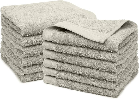 100% Cotton Washcloths Set 13” x 13” | Silver Towels | Set of 18 Ultra Soft and Highly Absorbent Washcloths Sets for Bathroom, Gym, Spa | Machine Washable Face Towel
