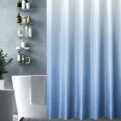 Gibelle Extra Long Shower Curtain 72 x 84, Tall Blue Ombre Shower Curtain for Bathroom, Waffle Weave Fabric Shower Curtain Set with Hooks, Water Repellent, Machine Washable
