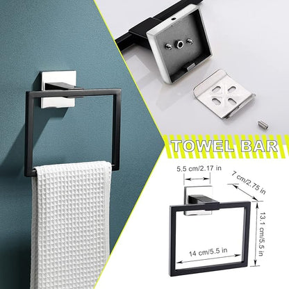 Bathroom Towel Bar Holder Sets Black and Polished 4-Piece Bathroom Hardware Set Stainless Steel Bath Accessories Kit. Wall Mounted,23.6 Inch
