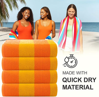 CASA COPENHAGEN Malibu Beach Towels Designed in Denmark Rough and Tough, Quick Dry, for Pool, Bath & Shower 30x60 inches 4 Pieces Cotton Beach Bath Towels Set - Orange
