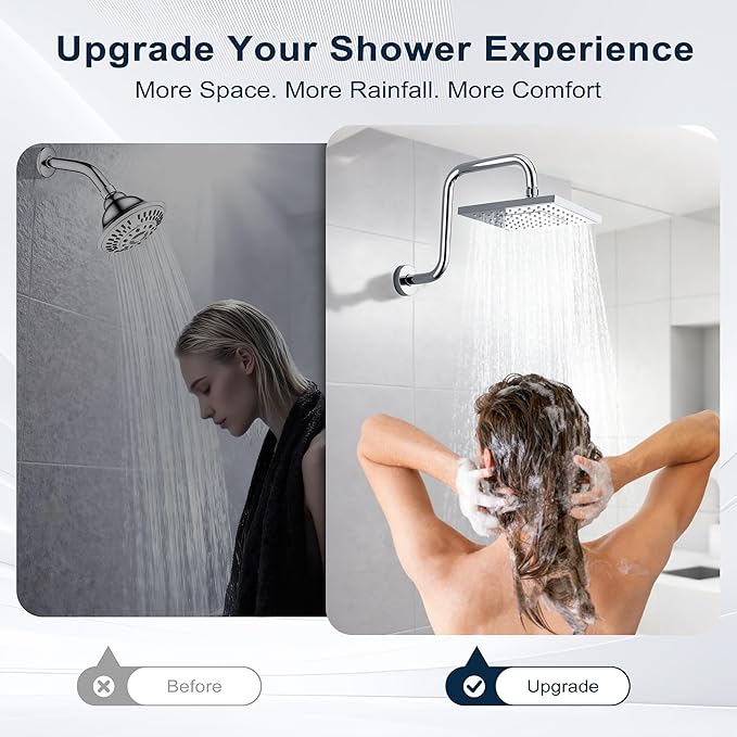 BRIGHT SHOWERS 13 Inch Shower Head Extension Arm with Flange S Shaped High Rise Extender, Long Stainless Steel Rainfall Shower Head Pipe Arm, Chrome