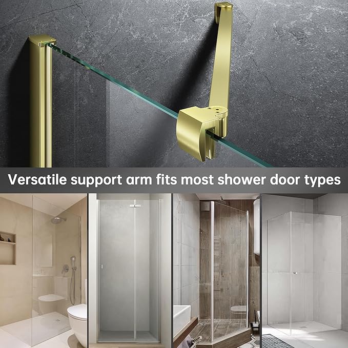 Frameless Shower Door Support Bar, Stainless Steel Wall-to-Glass Support Arm to Fixed Shower Glass Panel, for 1/4"-3/8" (6-10 mm) Door, 180° Pivot & Stow-Flat Mode (Brushed Gold, 31.5-inch(800mm))