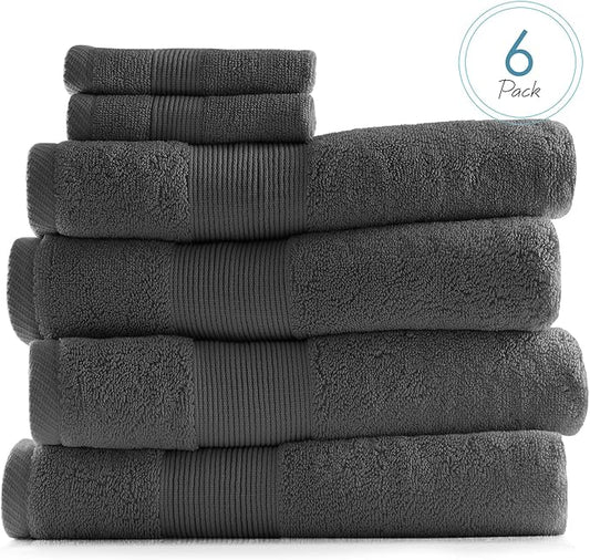 Hearth & Harbor Bath Towels for Bathroom - 100% Ring Spun Cotton Luxury Bathroom Towels - Ultra Soft & Highly Absorbent, Bath Towels Set of 6 - Dark Gray
