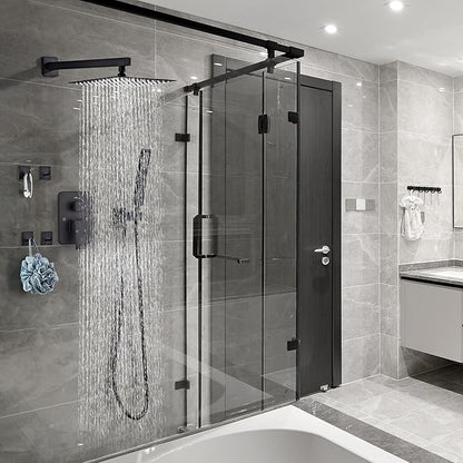 Shower Faucet Set, Matte Black Rainfall Shower System Complete Wall Mounted for Bathroom with 10 Inch Square Shower Head and Handheld Shower Head Rain Mixer Combo Set