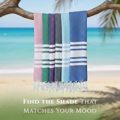 Turkish Cotton Beach Towel Pack of 4 & 1 Boho Tote Bag - Hammam Towels - No Shrink - Quick Dry - Lightweight - Sand Free - Camping - Pool - Beach Essentials - Blue,Gray,Purple, Coral (40"x70")