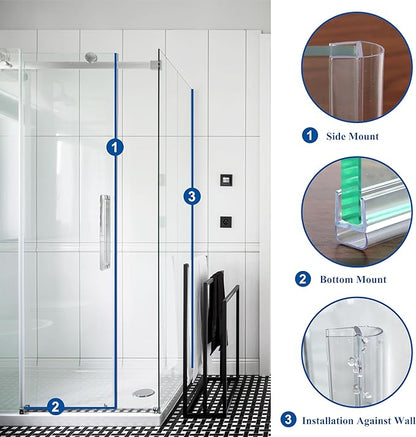 Frameless Shower Door Seal Strip 4 Pack x 39 Inch U for 3/8" Thick Glass Shower Door Side Seal Strip Bottom Seal Door Sweep, Ultra Clear Polycarbonate, Stop Shower Leaks Create A Water Barrier