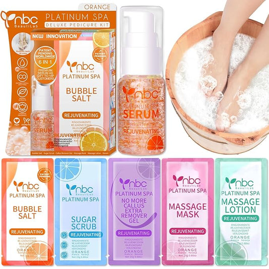 Pedicure Foot Soak Set - Upgraded 6 in 1 Foot Spa, Foot Bath Spa, Pedicure Kit for Tired & Dry Cracked Feet, Athletes Feet, Bad Odor, Softens Calluses (Orange)