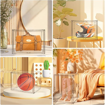 2Pack Extra Large 17.7"X13"X13" Clear Acrylic Organizer Box Display Case, Plastic Holder with Magnetic Door for Figures, Books, Handbags, Purses, Boots