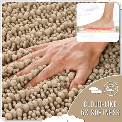 Yimobra Large Bathroom Rugs Non Slip Washable 36x24 Inch - Ultra Soft Absorbent Chenille Bath Mat, Quick Dry Shaggy Floor Carpet for Tub Shower, Camel Home Decor Accessories