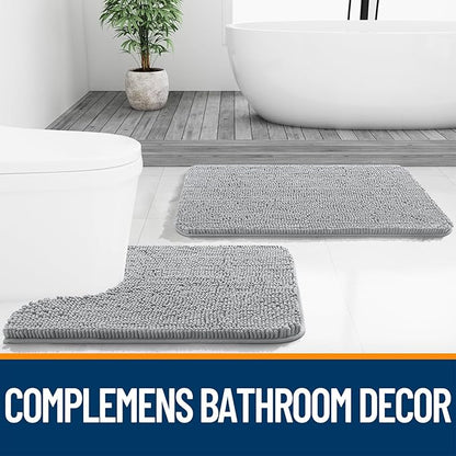 OLANLY Bathroom Rugs 70x46, Extra Soft Absorbent Chenille Bath Rugs, Rubber Backing Quick Dry, Machine Washable Bath Mats for Bathroom Floor, Tub and Shower, Home Decor Accessories, Light Grey